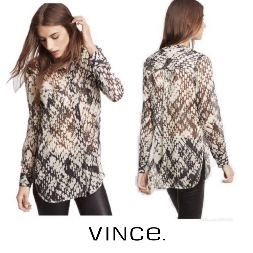 VINCE Basket Weave Button Up Top